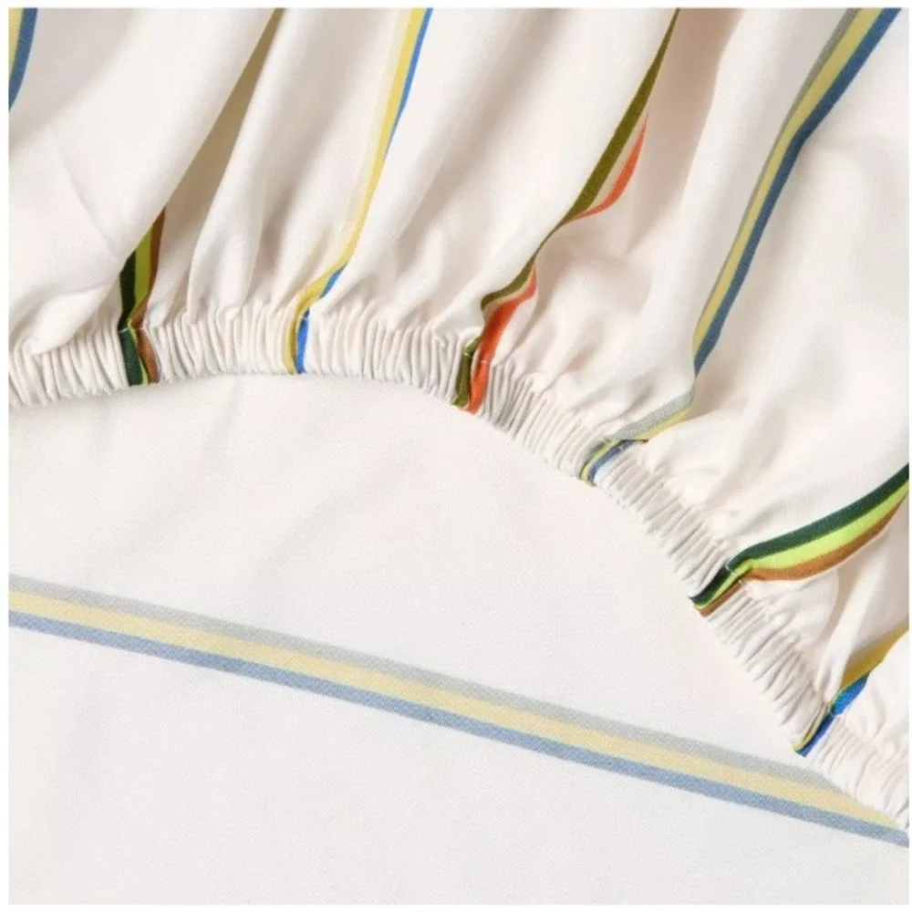 Twin Twin XL Microfiber Sheet Set Multi Colored Striped White Bedding